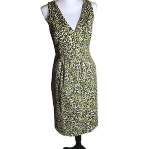 J. Crew Fabiola Green Animal Print Sleeveless Dress Size 6 Cocktail Pockets